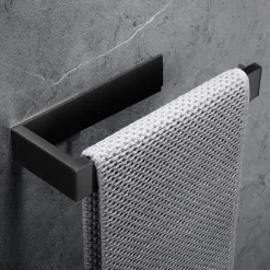 Bathroom Accessory Set, Self-adhesive Matte Black Stainless Steel Hardware Include Robe Hook, Towel Bar, Towel Holder, Toilet Paper Holder,for Home and Hotel