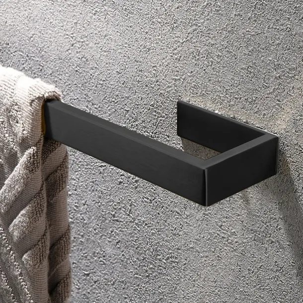 Bathroom Accessory Set, Self-adhesive Matte Black Stainless Steel Hardware Include Robe Hook, Towel Bar, Towel Holder, Toilet Paper Holder,for Home and Hotel