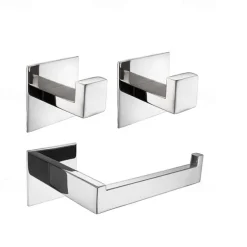 Bathroom Accessory Set Stainless Steel New Design Include Toilet Paper Holder and Robe Hooks Self-adhesive Wall Mounted 1 set