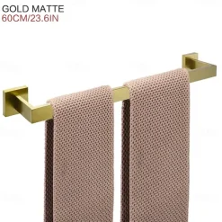 Bathroom Accessory Set Stainless Steel Include Single Towel Bar Toilet Paper Holder Robe Hook and Towel Shelf Wall Mounted Golden 1 or 3 or 4 pcs