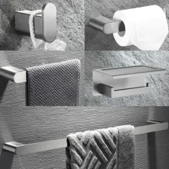 Bathroom Accessory Set Wall Mounted Brushed Stainless Steel Include Robe Hook Towel Bar Toilet Paper Holder with Mobile Phone Storage Shelf Towel Holder and Roll Paper Shelf 1or 3pcs