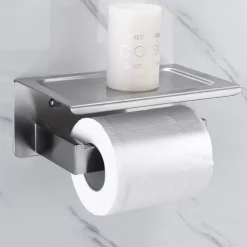 Bathroom Accessory Set Wall Mounted Brushed Stainless Steel Include Robe Hook Towel Bar Toilet Paper Holder with Mobile Phone Storage Shelf Towel Holder and Roll Paper Shelf 1or 3pcs