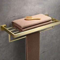 Bathroom Accessory Set,Brushed Golden Stainless Steel Wall Mounted Hardware Sets,Includeing 2 Robe Hooks, 1 Toilet Paper Holder,1 Towel Rack