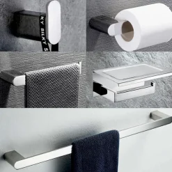 Bathroom Accessory Stainless Steel Robe Hook, Towel Bar, Towel Holder, Toilet Paper Holder with Shelf for Mobile Phone Storage Mirror Polished Silvery