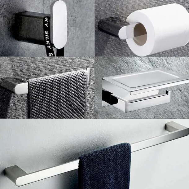 Bathroom Accessory Stainless Steel Robe Hook, Towel Bar, Towel Holder, Toilet Paper Holder with Shelf for Mobile Phone Storage Mirror Polished Silvery