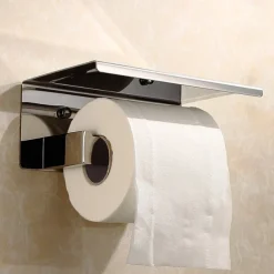 Bathroom Accessory Stainless Steel Robe Hook, Towel Bar, Towel Holder, Toilet Paper Holder with Shelf for Mobile Phone Storage Mirror Polished Silvery