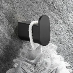 Bathroom Accessory Stainless Steel Include Robe Hook, Towel Bar, Towel Holder, Toilet Paper Holder with Shelf for Phone and Wash Supplies, Matte Black Bathroom