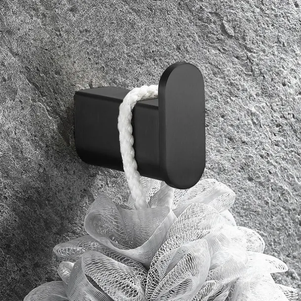 Bathroom Accessory Stainless Steel Include Robe Hook, Towel Bar, Towel Holder, Toilet Paper Holder with Shelf for Phone and Wash Supplies, Matte Black Bathroom
