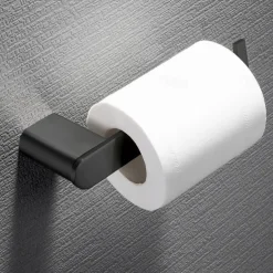 Bathroom Accessory Stainless Steel Include Robe Hook, Towel Bar, Towel Holder, Toilet Paper Holder with Shelf for Phone and Wash Supplies, Matte Black Bathroom