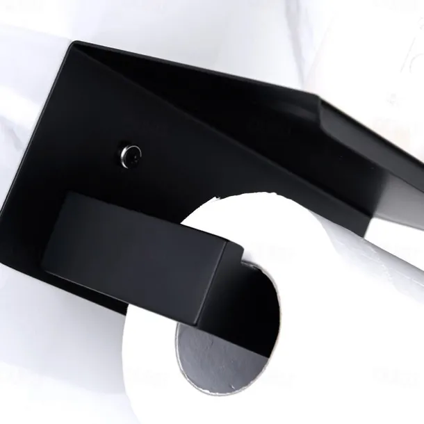 Bathroom Accessory Stainless Steel Include Robe Hook, Towel Bar, Towel Holder, Toilet Paper Holder with Shelf for Phone and Wash Supplies, Matte Black Bathroom