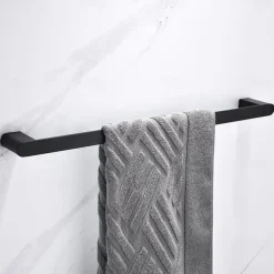 Bathroom Accessory Stainless Steel Include Robe Hook, Towel Bar, Towel Holder, Toilet Paper Holder with Shelf for Phone and Wash Supplies, Matte Black Bathroom