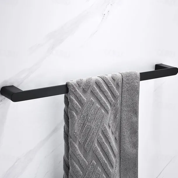 Bathroom Accessory Stainless Steel Include Robe Hook, Towel Bar, Towel Holder, Toilet Paper Holder with Shelf for Phone and Wash Supplies, Matte Black Bathroom