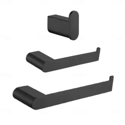 Bathroom Accessory Stainless Steel Include Robe Hook, Towel Bar, Towel Holder, Toilet Paper Holder with Shelf for Phone and Wash Supplies, Matte Black Bathroom