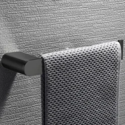 Bathroom Accessory Stainless Steel Include Robe Hook, Towel Bar, Towel Holder, Toilet Paper Holder with Shelf for Phone and Wash Supplies, Matte Black Bathroom