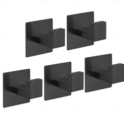 Bathroom Accessory Toilet Paper Holder / Robe Hook and Single Towel Rod New Design Self-adhesive Stainless Steel Wall Mounted Matte Black