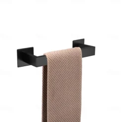 Bathroom Accessory Toilet Paper Holder / Robe Hook and Single Towel Rod New Design Self-adhesive Stainless Steel Wall Mounted Matte Black