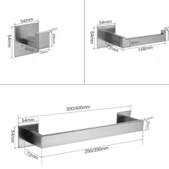 Bathroom Accessory Toilet Paper Holder / Robe Hook and Single Towel Rod New Design Self-adhesive Stainless Steel Wall Mounted Matte Black