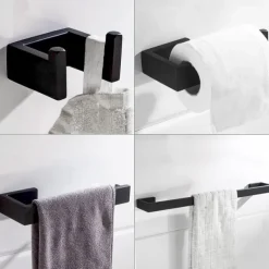 Bathroom Accessory Toilet Paper Holder / Robe Hook and Bathroom Single Towel Rod New Design Stainless Steel Wall Mounted Matte Black