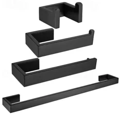 Bathroom Accessory Toilet Paper Holder / Robe Hook and Bathroom Single Towel Rod New Design Stainless Steel Wall Mounted Matte Black
