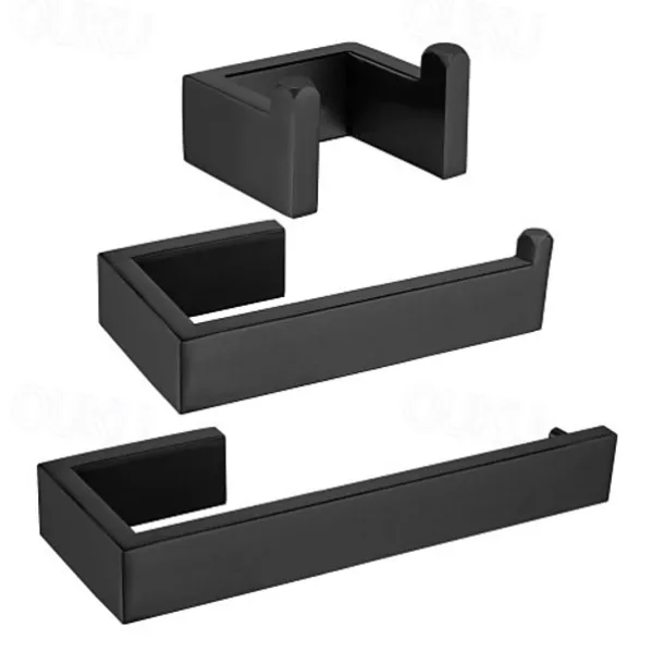 Bathroom Accessory Toilet Paper Holder / Robe Hook and Bathroom Single Towel Rod New Design Stainless Steel Wall Mounted Matte Black