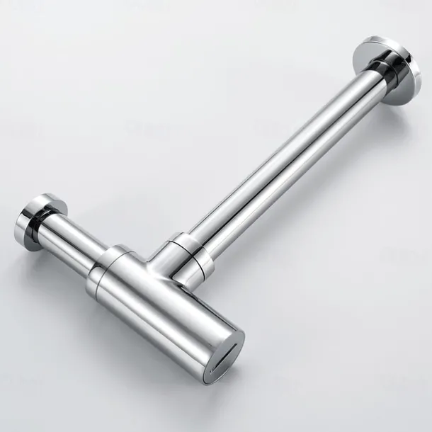 Bathroom Brass Contemporary Round Bottle P Trap Lavatory Adjustable Basin Sink Waste Drain P-Trap Kit with Pop up Drain(Silvery,Black)