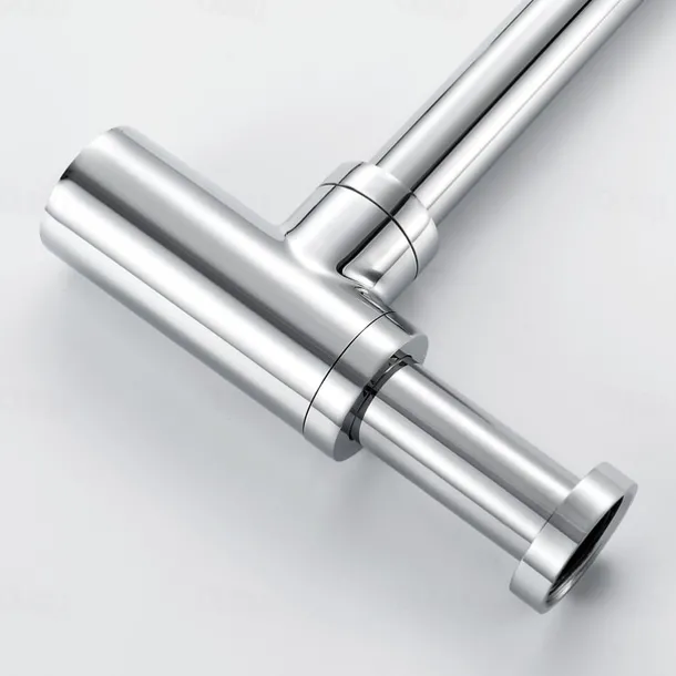 Bathroom Brass Contemporary Round Bottle P Trap Lavatory Adjustable Basin Sink Waste Drain P-Trap Kit with Pop up Drain(Silvery,Black)