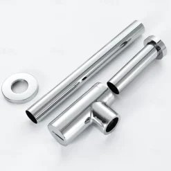 Bathroom Brass Contemporary Round Bottle P Trap Lavatory Adjustable Basin Sink Waste Drain P-Trap Kit with Pop up Drain(Silvery,Black)