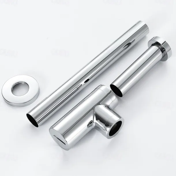 Bathroom Brass Contemporary Round Bottle P Trap Lavatory Adjustable Basin Sink Waste Drain P-Trap Kit with Pop up Drain(Silvery,Black)