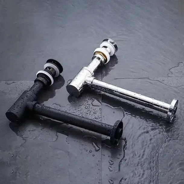 Bathroom Brass Contemporary Round Bottle P Trap Lavatory Adjustable Basin Sink Waste Drain P-Trap Kit with Pop up Drain(Silvery,Black)