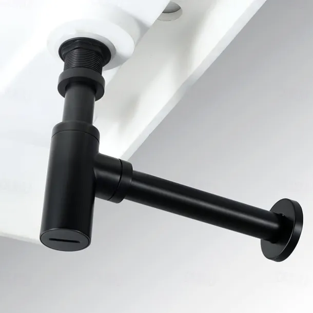 Bathroom Brass Contemporary Round Bottle P Trap Lavatory Adjustable Basin Sink Waste Drain P-Trap Kit with Pop up Drain(Silvery,Black)