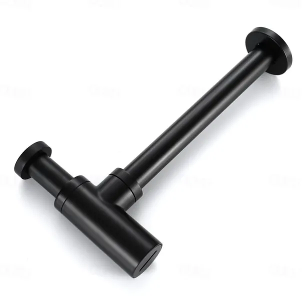 Bathroom Brass Contemporary Round Bottle P Trap Lavatory Adjustable Basin Sink Waste Drain P-Trap Kit with Pop up Drain(Silvery,Black)