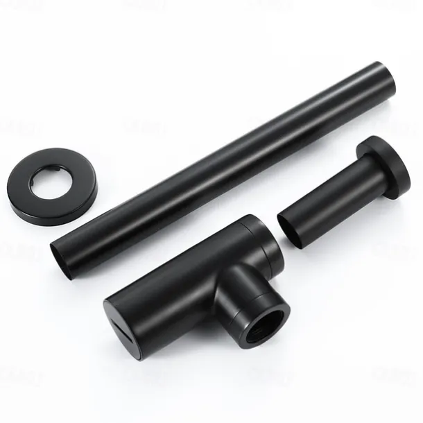 Bathroom Brass Contemporary Round Bottle P Trap Lavatory Adjustable Basin Sink Waste Drain P-Trap Kit with Pop up Drain(Silvery,Black)