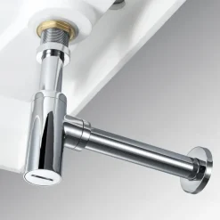 Bathroom Brass Contemporary Round Bottle P Trap Lavatory Adjustable Basin Sink Waste Drain P-Trap Kit with Pop up Drain(Silvery,Black)