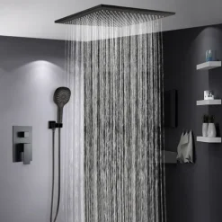 Bathroom Ceiling Mounted Shower Faucet Set, High Flow Rain Shower Concealed Shower System with Multi Function Handheld Shower, Hot and Cold Water Switch Included