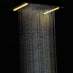 Bathroom Ceiling Mounted Shower Faucet, High Flow Stainless Steel 50 X 36 cm Rectangular Rain Shower Faucet, Concealed Pressure Balance Shower Head Complete with LED