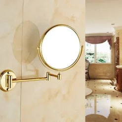 Bathroom Cosmetic Mirror Neoclassical Brass Wall Mounted Golden Shower Accessory 1 pc