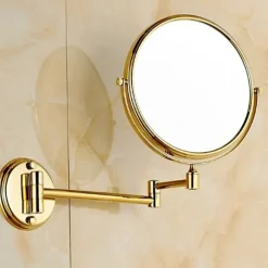 Bathroom Cosmetic Mirror Neoclassical Brass Wall Mounted Golden Shower Accessory 1 pc
