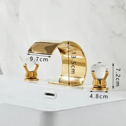 Bathroom Faucet 3 Hole Dual Crystal Knobs Widespread 3 Holes Vanity Basin Mixer Tap Bathtub Filler Faucet Waterfall Faucet for Bathroom(Golden/Black/Chrome)