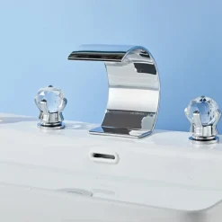Bathroom Faucet 3 Hole Dual Crystal Knobs Widespread 3 Holes Vanity Basin Mixer Tap Bathtub Filler Faucet Waterfall Faucet for Bathroom(Golden/Black/Chrome)