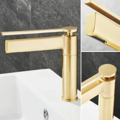 Bathroom Faucet Brass Brushed Gold Basin Faucet Mixer Tap Wash Basin Faucet Single Handle Hot Cold Lavotory Faucet