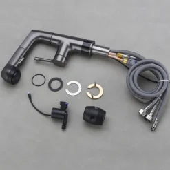 Bathroom Faucet LCD Digital Display Sink Mixer Basin Taps with Pull out Sprayer, Single Handle Liftable Spout Head 3 Mode, Brass Vessel Tap Washroom