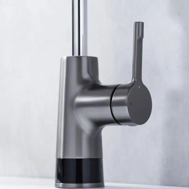 Bathroom Faucet LCD Digital Display Sink Mixer Basin Taps with Pull out Sprayer, Single Handle Liftable Spout Head 3 Mode, Brass Vessel Tap Washroom