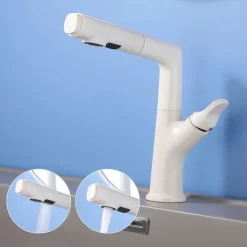 Bathroom Faucet Pull Out Basin Taps, Single Handle Vessel Taps with Cold and Hot Hose