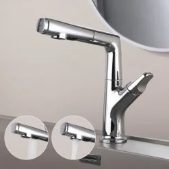 Bathroom Faucet Pull Out Basin Taps, Single Handle Vessel Taps with Cold and Hot Hose