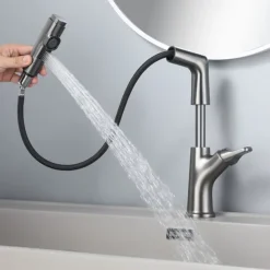 Bathroom Faucet Pull Out Basin Taps, Single Handle Vessel Taps with Cold and Hot Hose