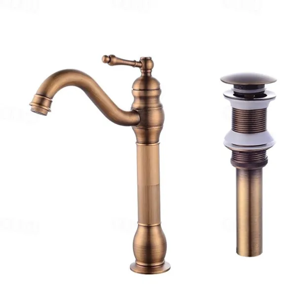Bathroom Faucet Set,Antique Brass Single Handle One Hole Bath Taps with Drain