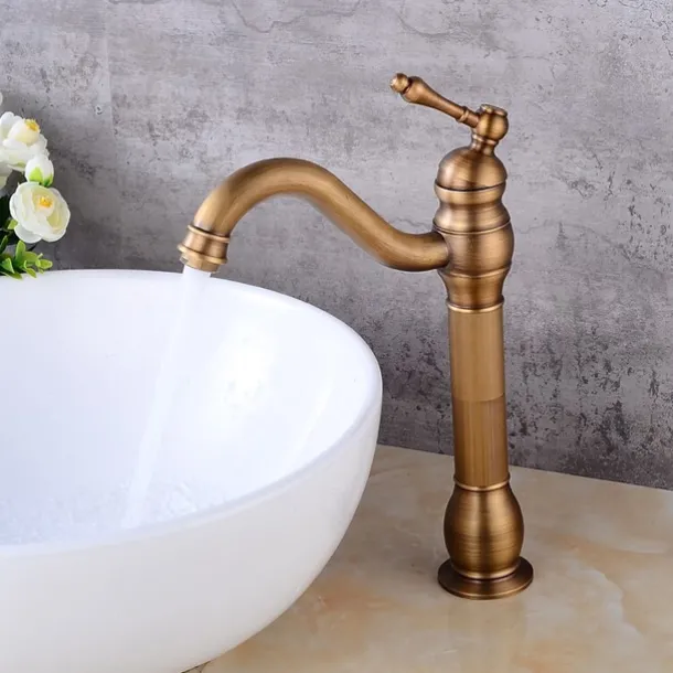 Bathroom Faucet Set,Antique Brass Single Handle One Hole Bath Taps with Drain