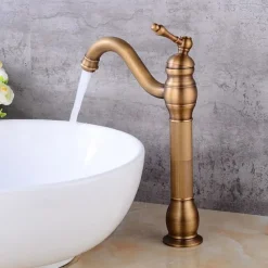 Bathroom Faucet Set,Antique Brass Single Handle One Hole Bath Taps with Drain