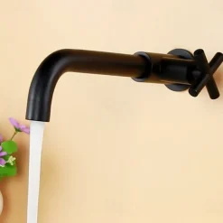 Bathroom Faucet Single Handle Matte Black Wall Installation One Hole Standard Spout Zinc Alloy Bathroom Faucet with Cold Water Only