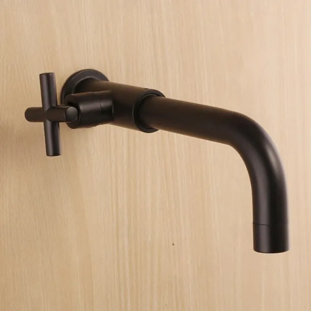 Bathroom Faucet Single Handle Matte Black Wall Installation One Hole Standard Spout Zinc Alloy Bathroom Faucet with Cold Water Only